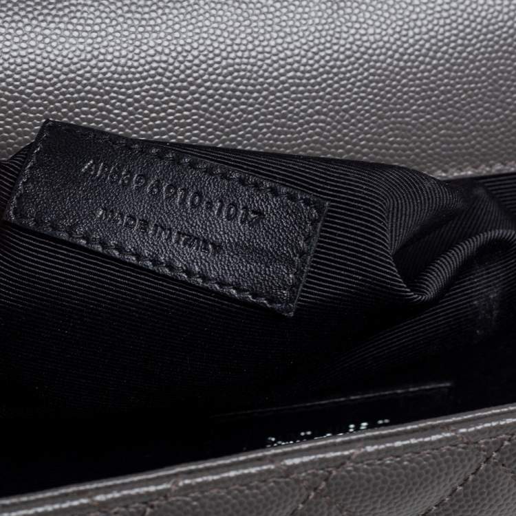 Pre Owned Saint Laurent Grey Quilted Leather Monogram Envelope Shoulder Bag