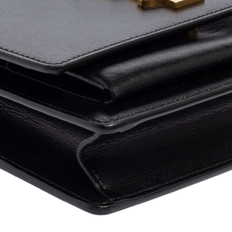 Pre Owned Saint Laurent Black Leather Small Sunset Chain Shoulder Bag