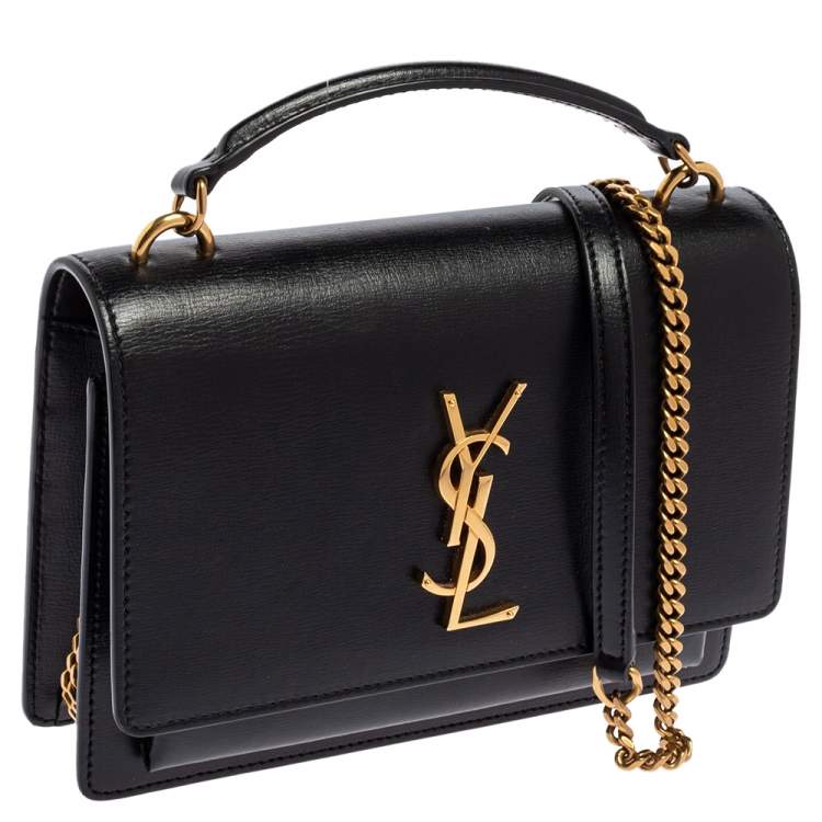 Pre Owned Saint Laurent Black Leather Small Sunset Chain Shoulder Bag