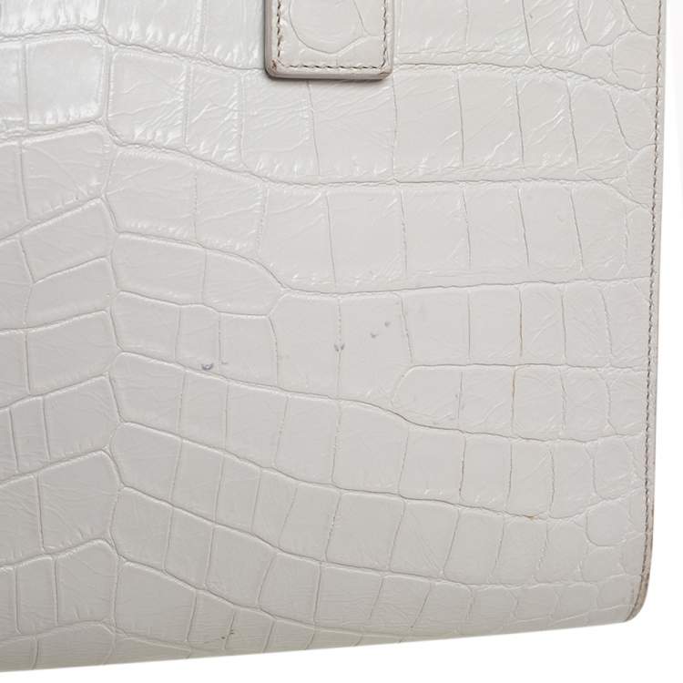 Pre Owned Saint Laurent Light Grey Croc Embossed Leather Baby Classic Sac De Jour Tote