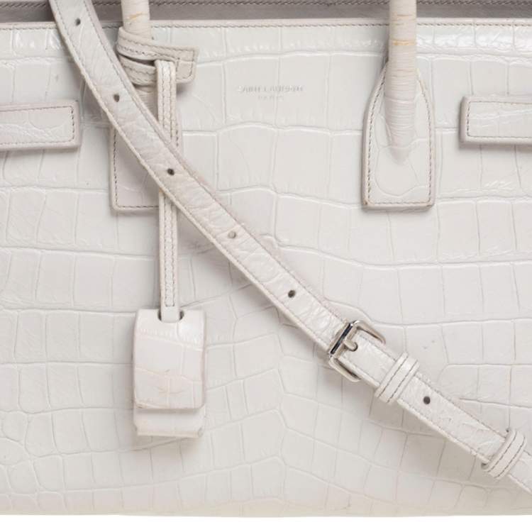 Pre Owned Saint Laurent Light Grey Croc Embossed Leather Baby Classic Sac De Jour Tote