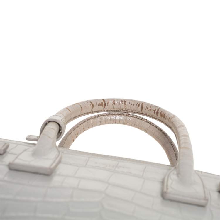 Pre Owned Saint Laurent Light Grey Croc Embossed Leather Baby Classic Sac De Jour Tote
