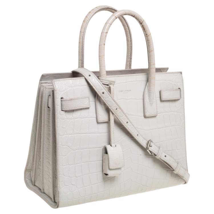 Pre Owned Saint Laurent Light Grey Croc Embossed Leather Baby Classic Sac De Jour Tote