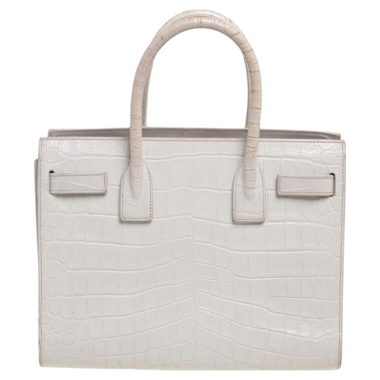 Pre Owned Saint Laurent Light Grey Croc Embossed Leather Baby Classic Sac De Jour Tote