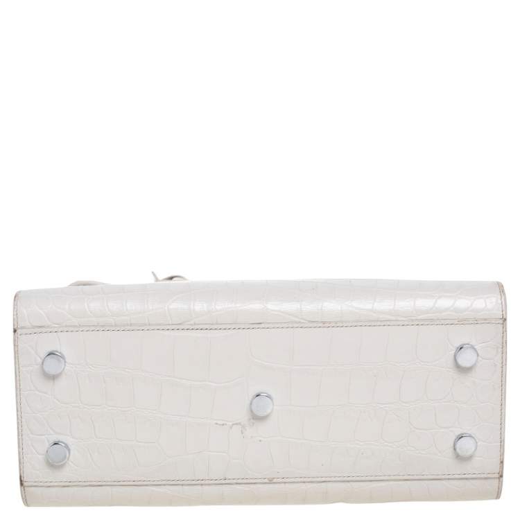 Pre Owned Saint Laurent Light Grey Croc Embossed Leather Baby Classic Sac De Jour Tote