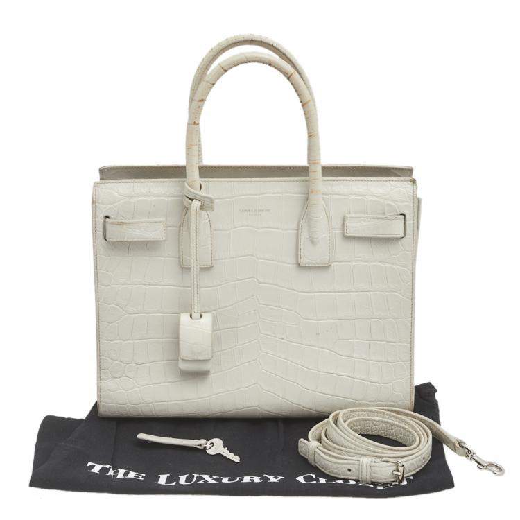 Pre Owned Saint Laurent Light Grey Croc Embossed Leather Baby Classic Sac De Jour Tote