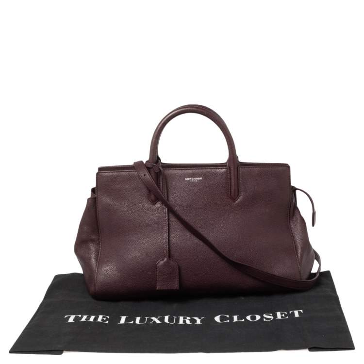 Pre Owned Saint Laurent Burgundy Leather Medium Cabas Rive Gauche Tote