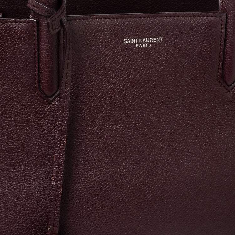Pre Owned Saint Laurent Burgundy Leather Medium Cabas Rive Gauche Tote