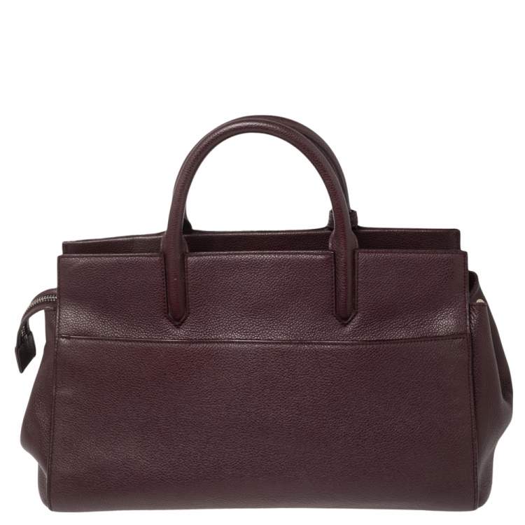 Pre Owned Saint Laurent Burgundy Leather Medium Cabas Rive Gauche Tote
