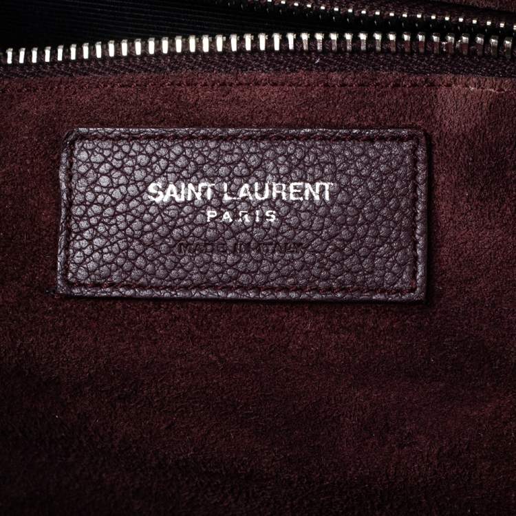 Pre Owned Saint Laurent Burgundy Leather Medium Cabas Rive Gauche Tote