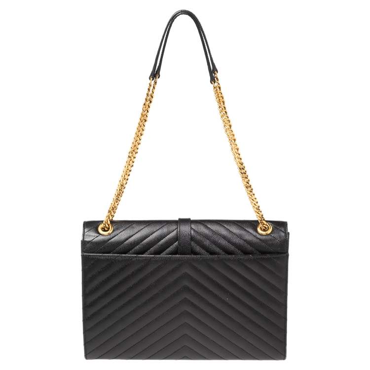 Pre Owned Saint Laurent Black Matelassé Leather Large Cassandre Flap Bag