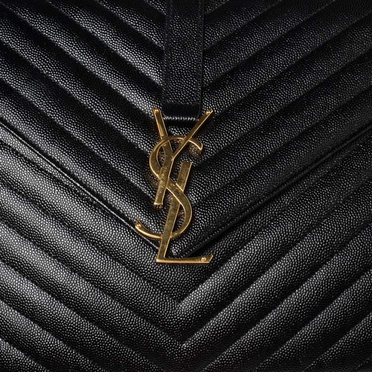 Pre Owned Saint Laurent Black Matelassé Leather Large Cassandre Flap Bag