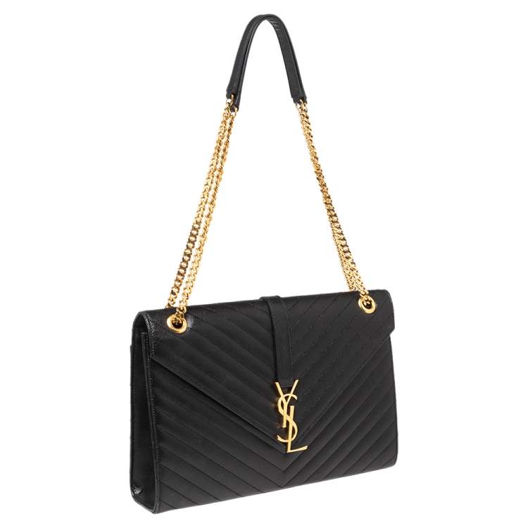 Pre Owned Saint Laurent Black Matelassé Leather Large Cassandre Flap Bag