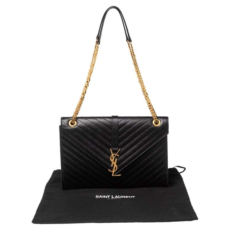 Pre Owned Saint Laurent Black Matelassé Leather Large Cassandre Flap Bag
