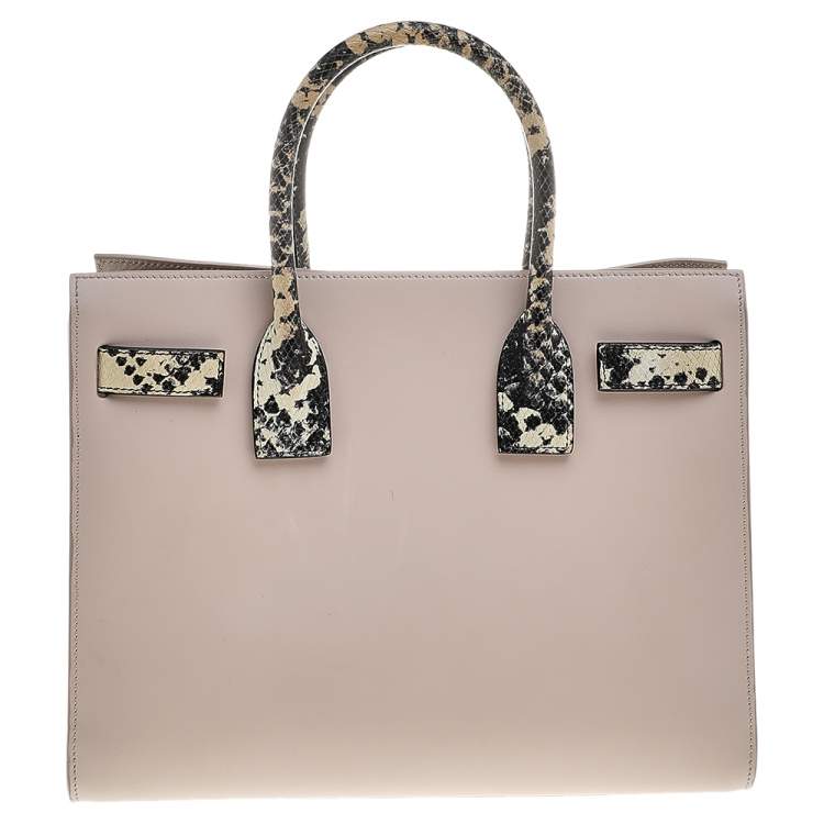Pre Owned Saint Laurent Pale Pink Leather And Python Embossed Leather Small Sac De Jour Tote 