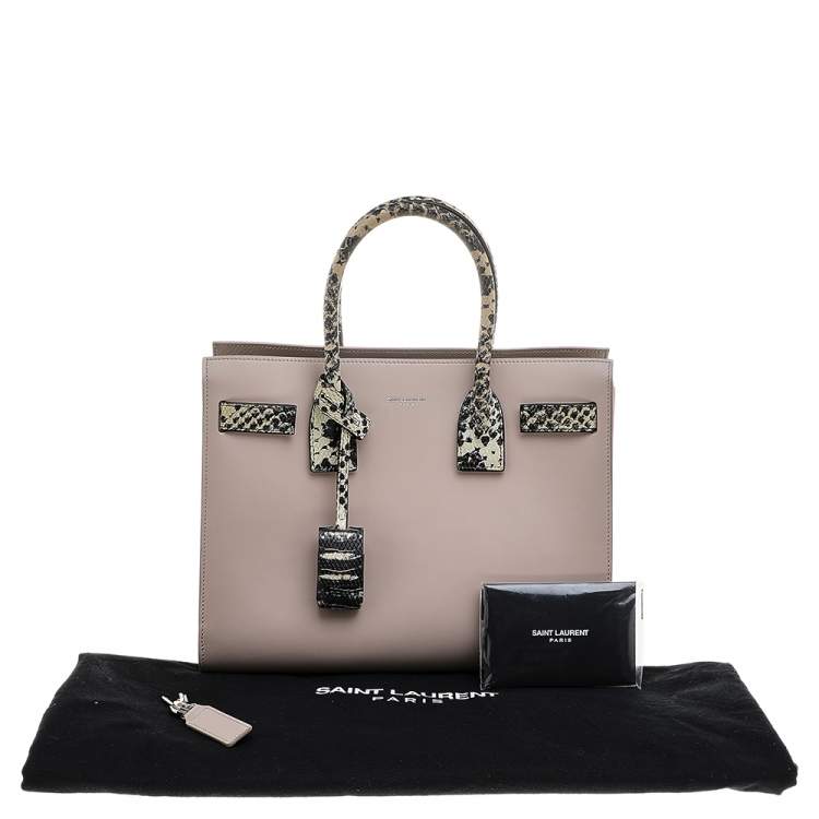 Pre Owned Saint Laurent Pale Pink Leather And Python Embossed Leather Small Sac De Jour Tote 