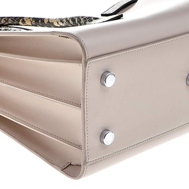 Pre Owned Saint Laurent Pale Pink Leather And Python Embossed Leather Small Sac De Jour Tote 