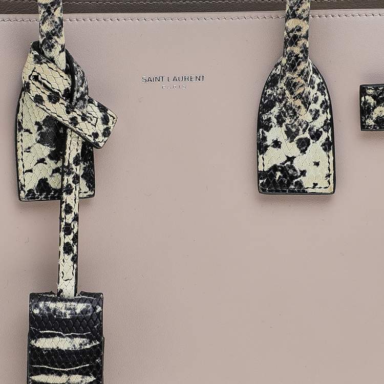 Pre Owned Saint Laurent Pale Pink Leather And Python Embossed Leather Small Sac De Jour Tote 