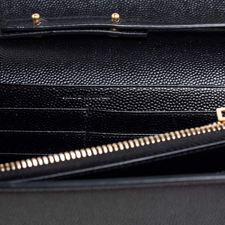 مملوكة مسبقًا Saint Laurent Black Leather Star Studded Monogram Wallet on Chain