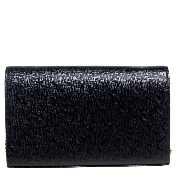 مملوكة مسبقًا Saint Laurent Black Leather Star Studded Monogram Wallet on Chain