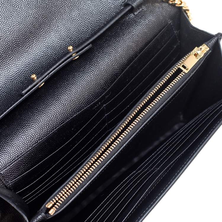 مملوكة مسبقًا Saint Laurent Black Leather Star Studded Monogram Wallet on Chain