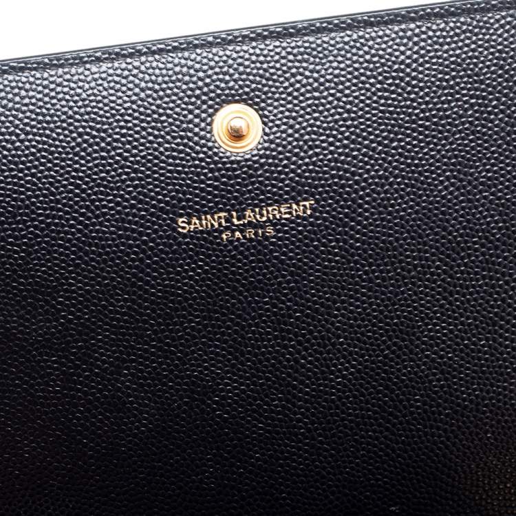 مملوكة مسبقًا Saint Laurent Black Leather Star Studded Monogram Wallet on Chain
