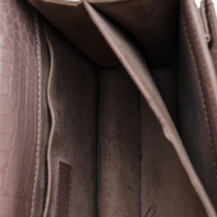 Pre Owned  Saint Laurent Beige Croc Embossed Leather Medium Sunset Shoulder Bag