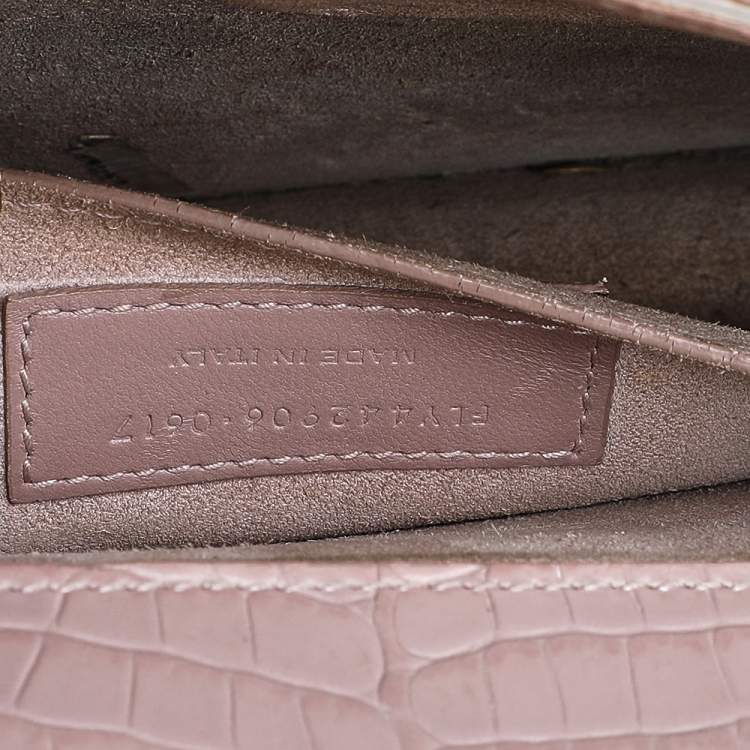Pre Owned  Saint Laurent Beige Croc Embossed Leather Medium Sunset Shoulder Bag