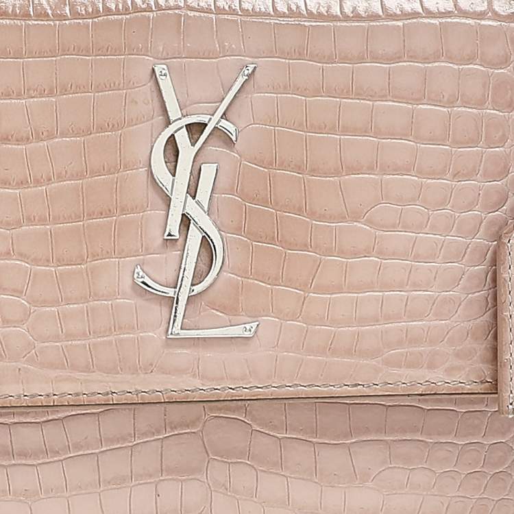 Pre Owned  Saint Laurent Beige Croc Embossed Leather Medium Sunset Shoulder Bag