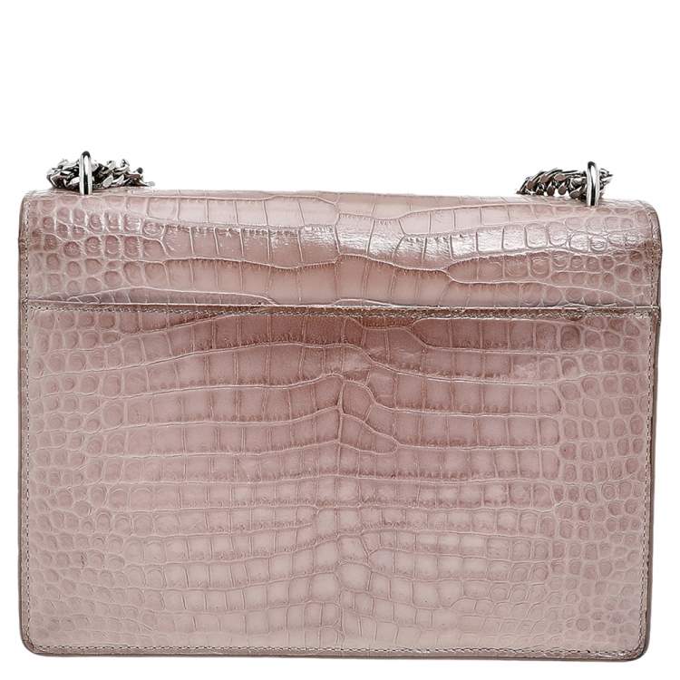 Pre Owned  Saint Laurent Beige Croc Embossed Leather Medium Sunset Shoulder Bag