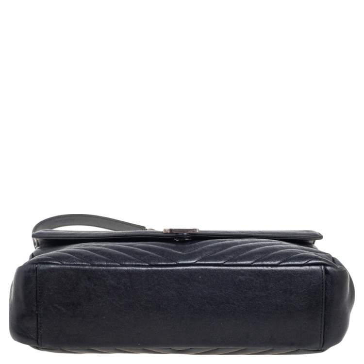 Pre Owned Saint Laurent Black Matelassé Leather Large College Top Handle Bag