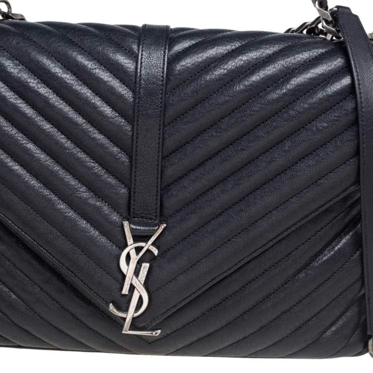 Pre Owned Saint Laurent Black Matelassé Leather Large College Top Handle Bag