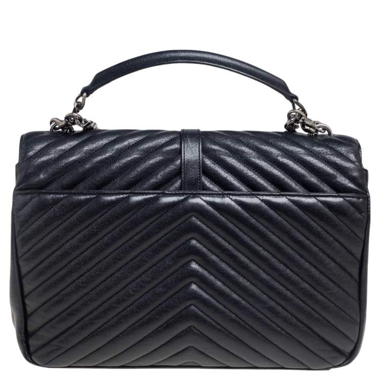 Pre Owned Saint Laurent Black Matelassé Leather Large College Top Handle Bag