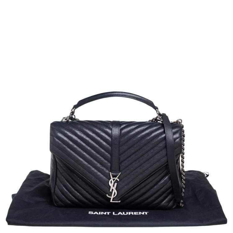 Pre Owned Saint Laurent Black Matelassé Leather Large College Top Handle Bag
