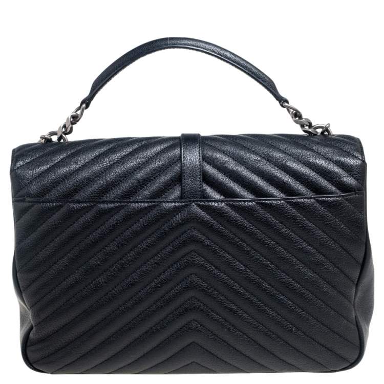 Pre Owned Saint Laurent Black Matelassé Leather Large College Top Handle Bag