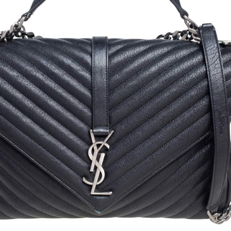 Pre Owned Saint Laurent Black Matelassé Leather Large College Top Handle Bag