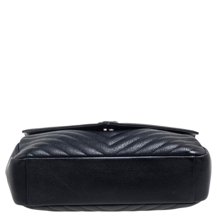 Pre Owned Saint Laurent Black Matelassé Leather Large College Top Handle Bag