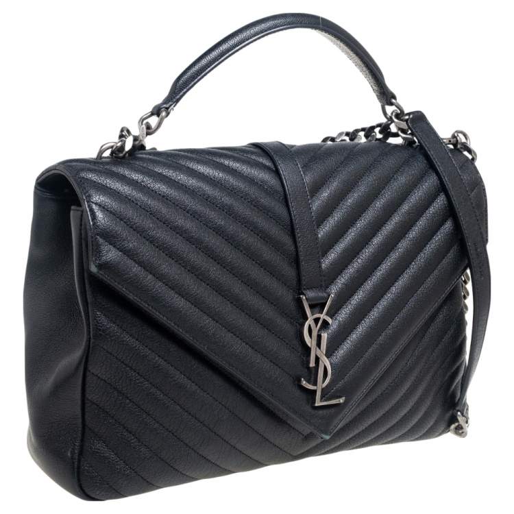 Pre Owned Saint Laurent Black Matelassé Leather Large College Top Handle Bag