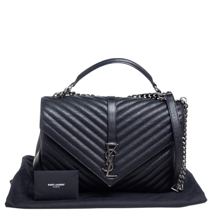 Pre Owned Saint Laurent Black Matelassé Leather Large College Top Handle Bag