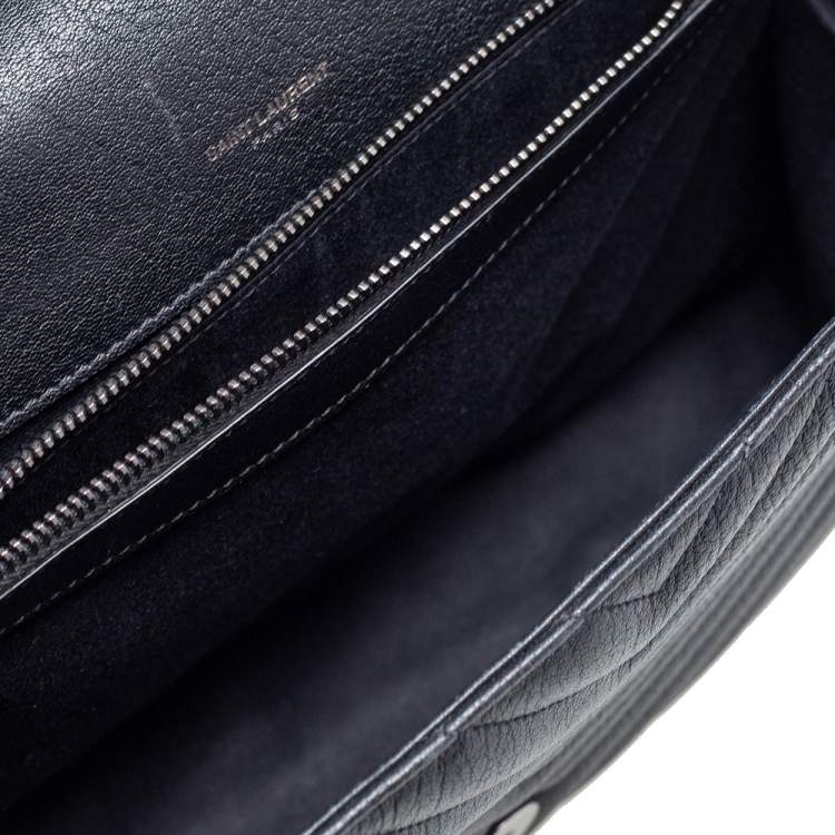 Pre Owned Saint Laurent Black Matelassé Leather Large College Top Handle Bag