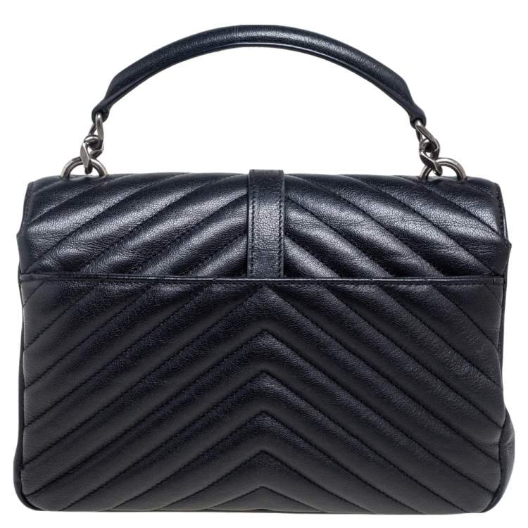 Pre Owned Saint Laurent Black Matelassé Leather Medium College Top Handle Bag