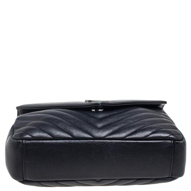 Pre Owned Saint Laurent Black Matelassé Leather Medium College Top Handle Bag
