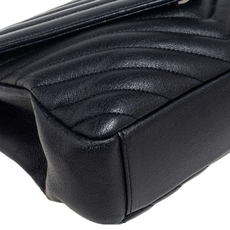 Pre Owned Saint Laurent Black Matelassé Leather Medium College Top Handle Bag