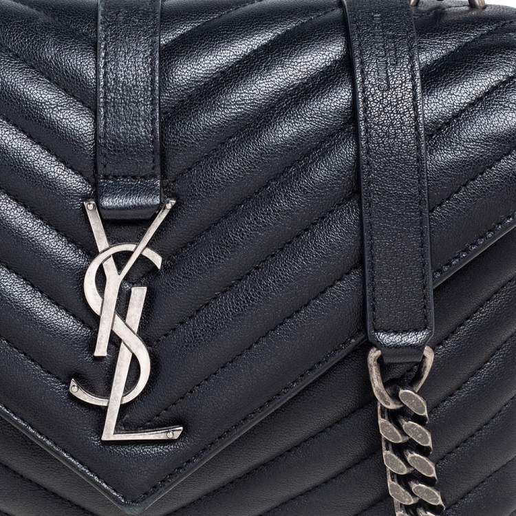 Pre Owned Saint Laurent Black Matelassé Leather Medium College Top Handle Bag