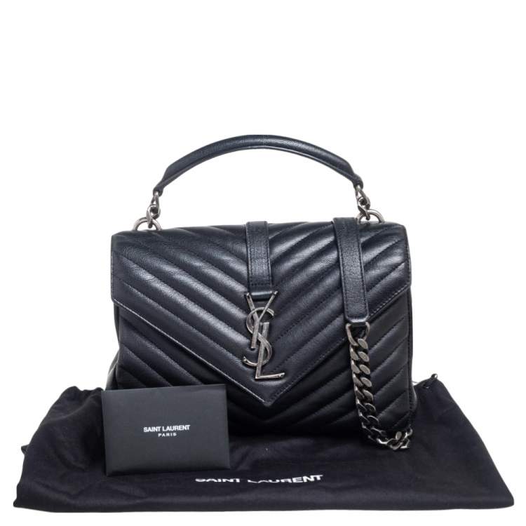 Pre Owned Saint Laurent Black Matelassé Leather Medium College Top Handle Bag