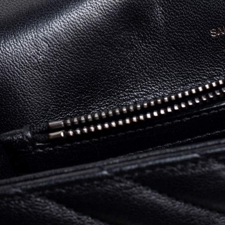 Pre Owned Saint Laurent Black Matelassé Leather Medium College Top Handle Bag