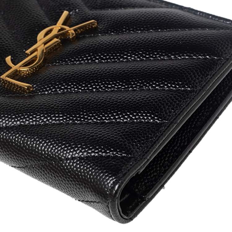 Pre Owned Saint Laurent Paris Black Matelassé Leather Monogram Zippered Card Case