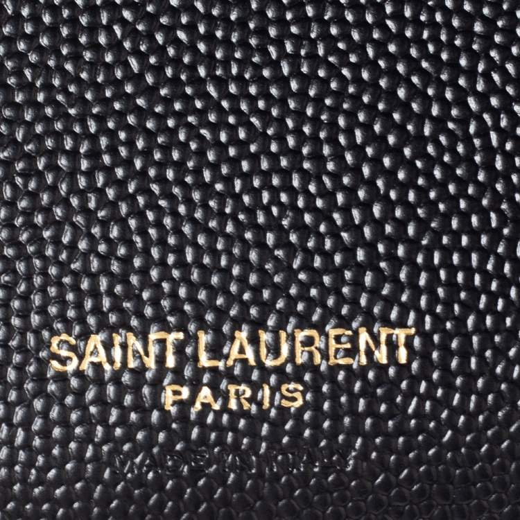 Pre Owned Saint Laurent Paris Black Matelassé Leather Monogram Zippered Card Case