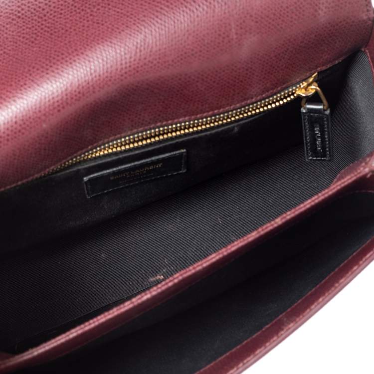 Pre Owned Saint Laurent Burgundy Leather Medium Monogram Universite Shoulder Bag
