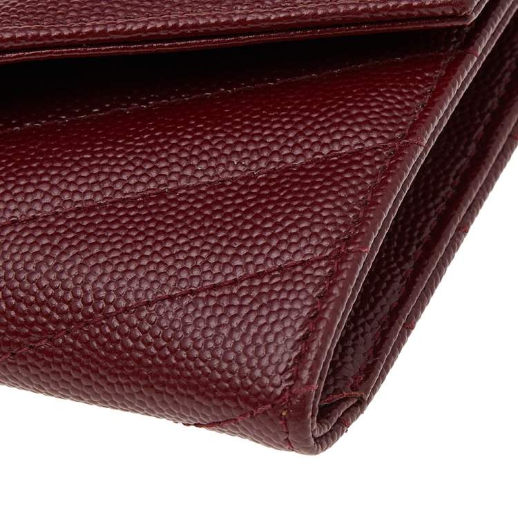 Pre Owned Saint Laurent Burgundy Leather Envelope Card Case Wallet 